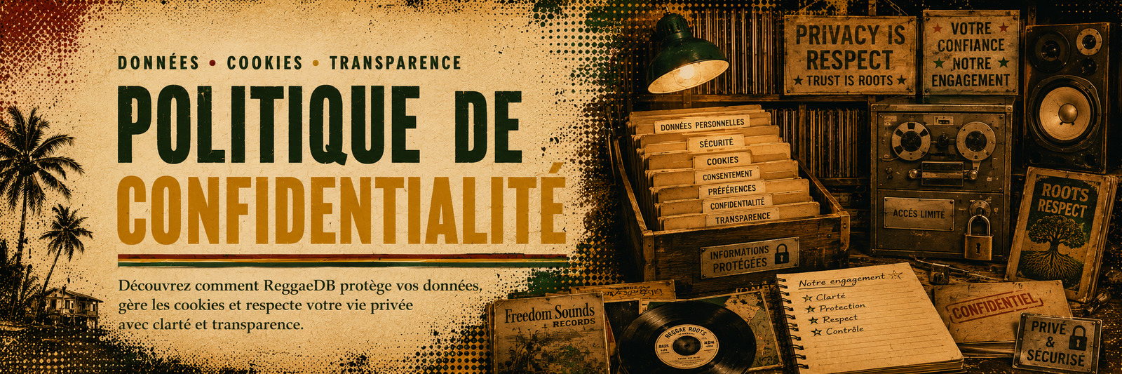 Politique de confidentialité ReggaeDB — Découvrez comment ReggaeDB protège vos données, gère les cookies et respecte votre vie privée avec clarté et transparence.